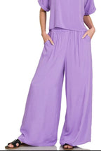 Round Neck T-Shirt & Wide Leg Pants Set – Zenana Comfy Lounge Outfit