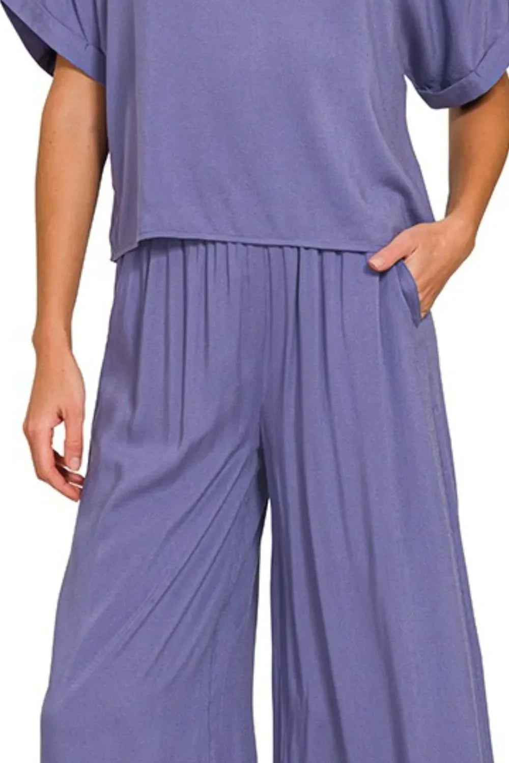 Round Neck T-Shirt & Wide Leg Pants Set – Zenana Comfy Lounge Wear