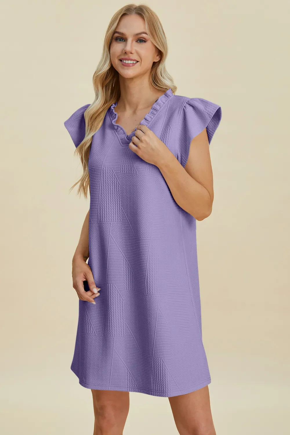 Ruffled V-Neck Cap Sleeve Dress – Feminine, Flowy & Flattering