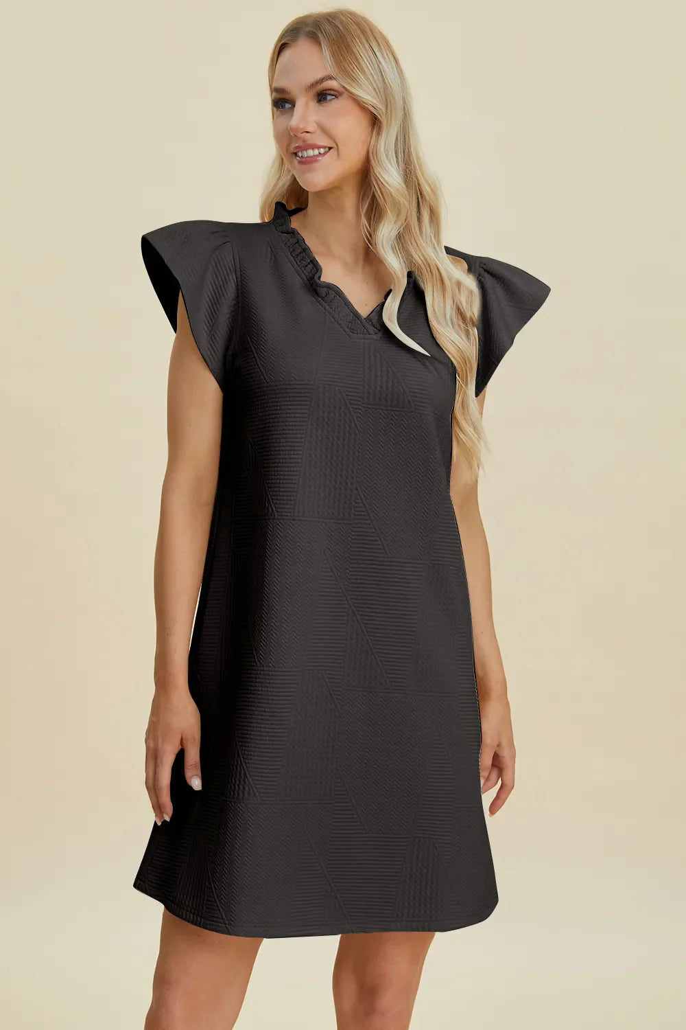 Ruffled V-Neck Cap Sleeve Dress – Feminine, Flowy & Flattering