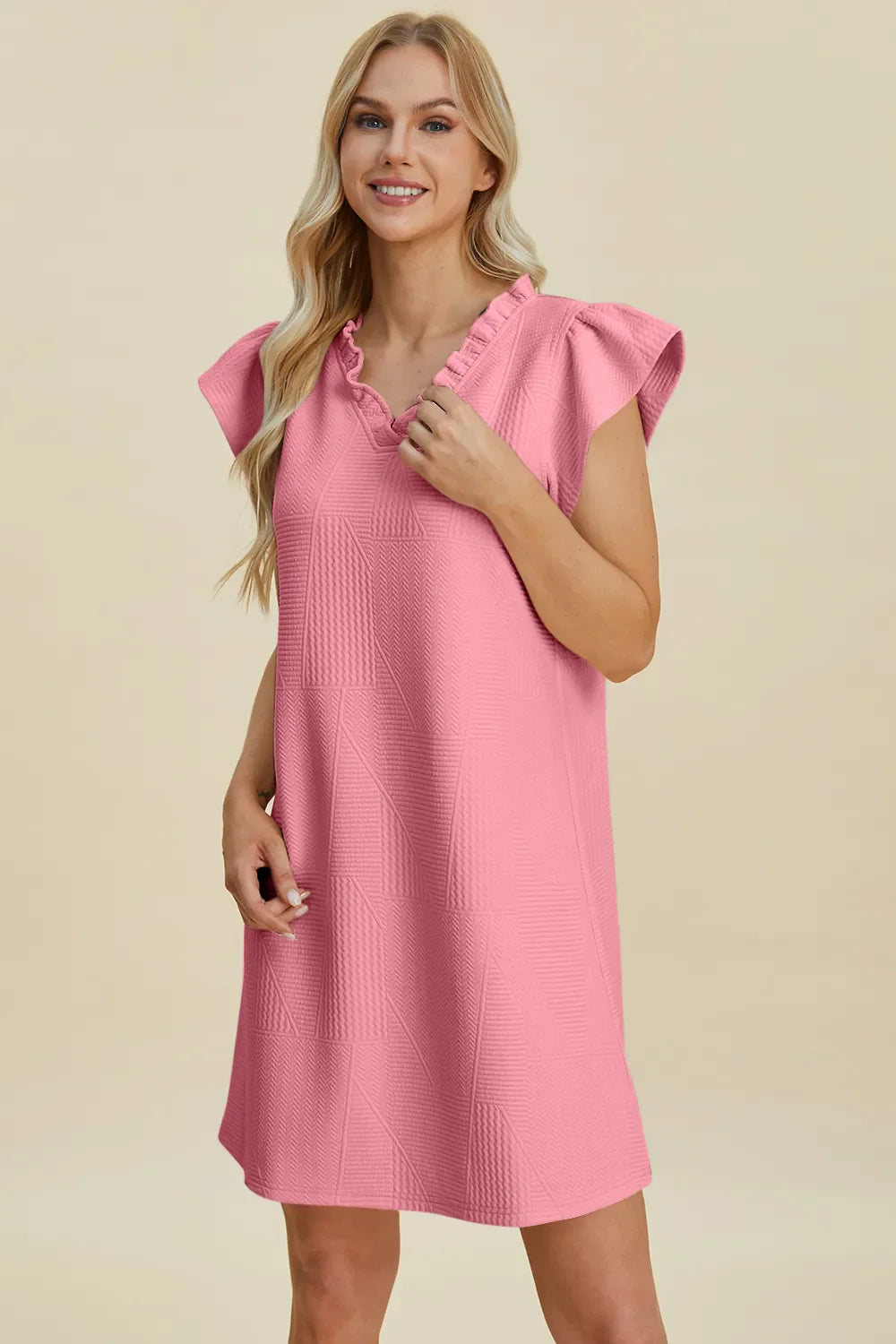 Ruffled V-Neck Cap Sleeve Dress – Feminine, Flowy & Flattering