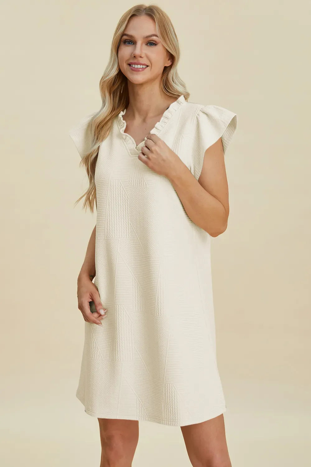 Ruffled V-Neck Cap Sleeve Dress – Feminine, Flowy & Flattering