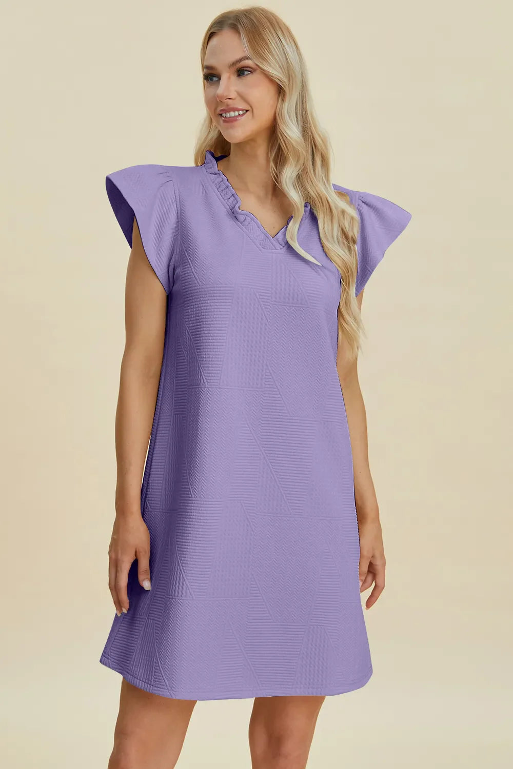 Ruffled V-Neck Cap Sleeve Dress – Feminine, Flowy & Flattering