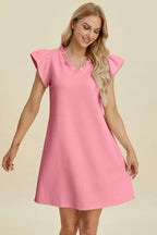 Ruffled V-Neck Cap Sleeve Dress – Feminine, Flowy & Flattering
