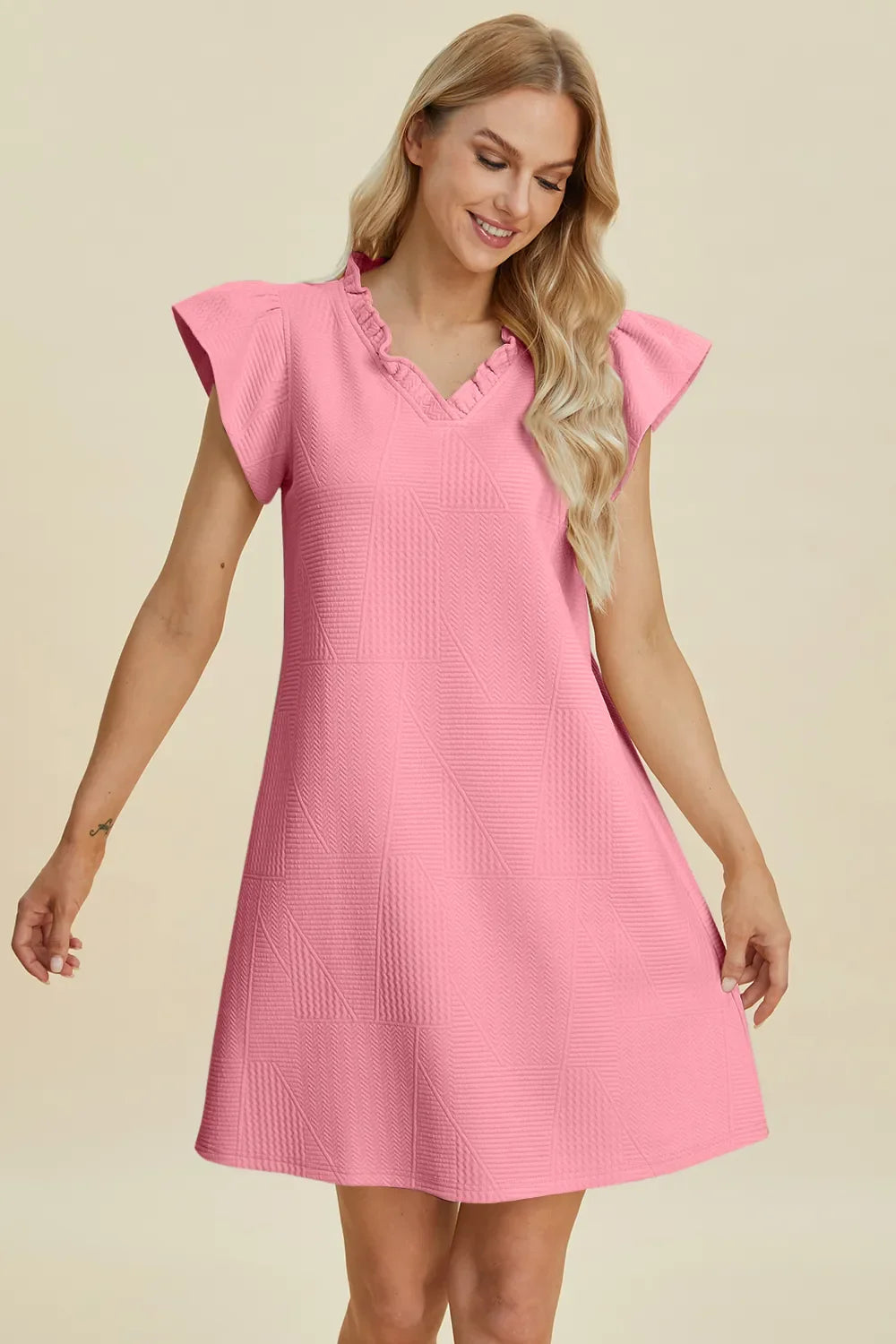 Ruffled V-Neck Cap Sleeve Dress – Feminine, Flowy & Flattering
