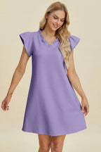 Ruffled V-Neck Cap Sleeve Dress – Feminine, Flowy & Flattering