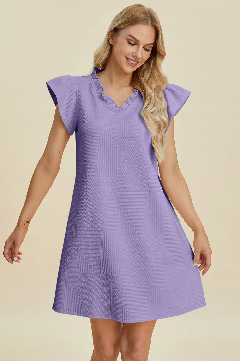 Ruffled V-Neck Cap Sleeve Dress – Feminine, Flowy & Flattering