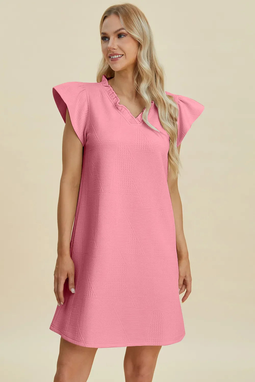 Ruffled V-Neck Cap Sleeve Dress – Feminine, Flowy & Flattering