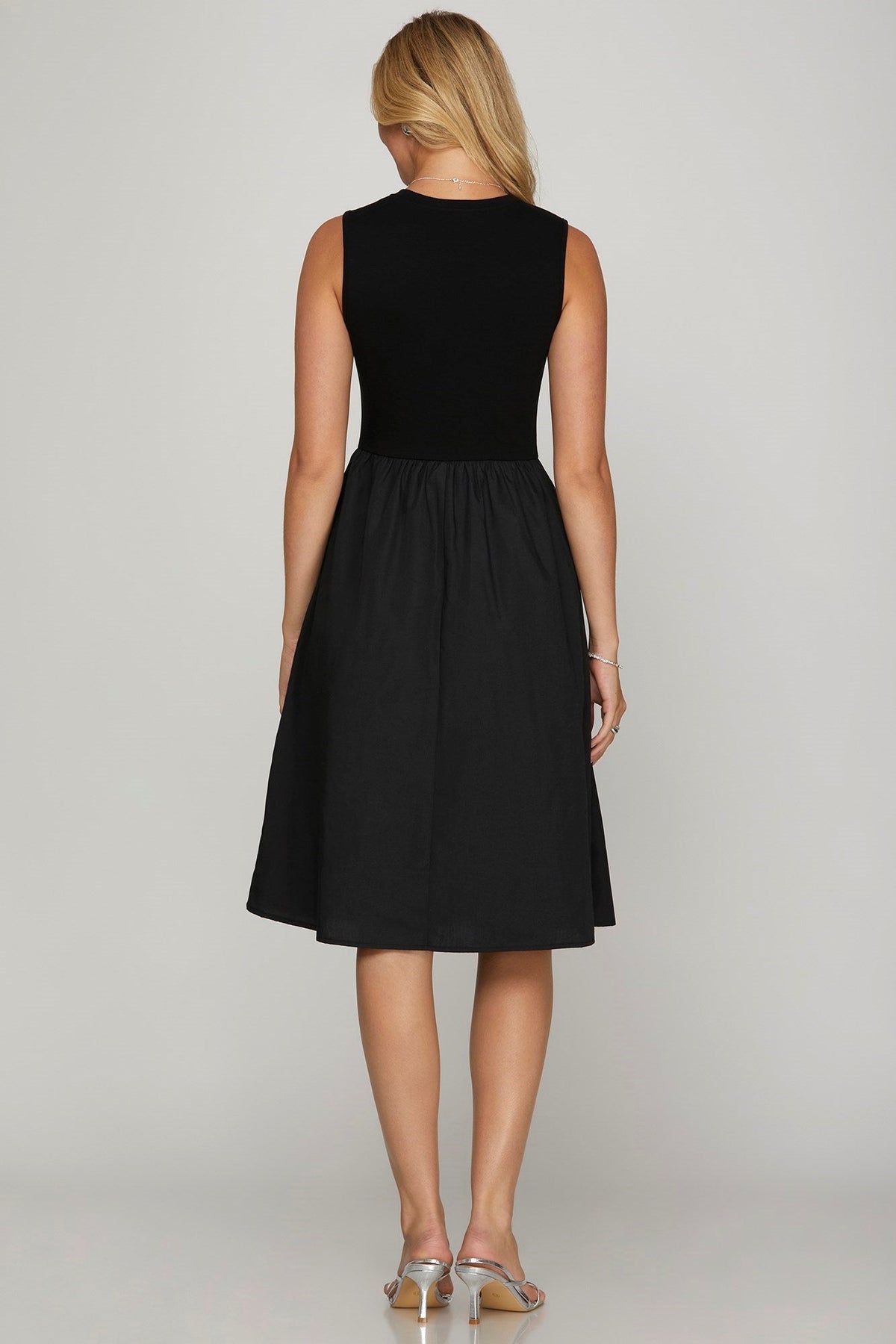 She + Sky Sleeveless Poplin Woven Midi Dress with Pockets