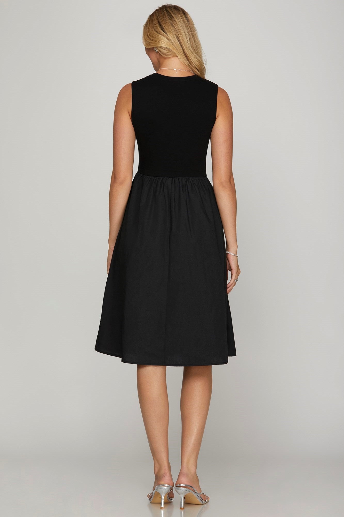 She + Sky Sleeveless Poplin Woven Midi Dress with Pockets