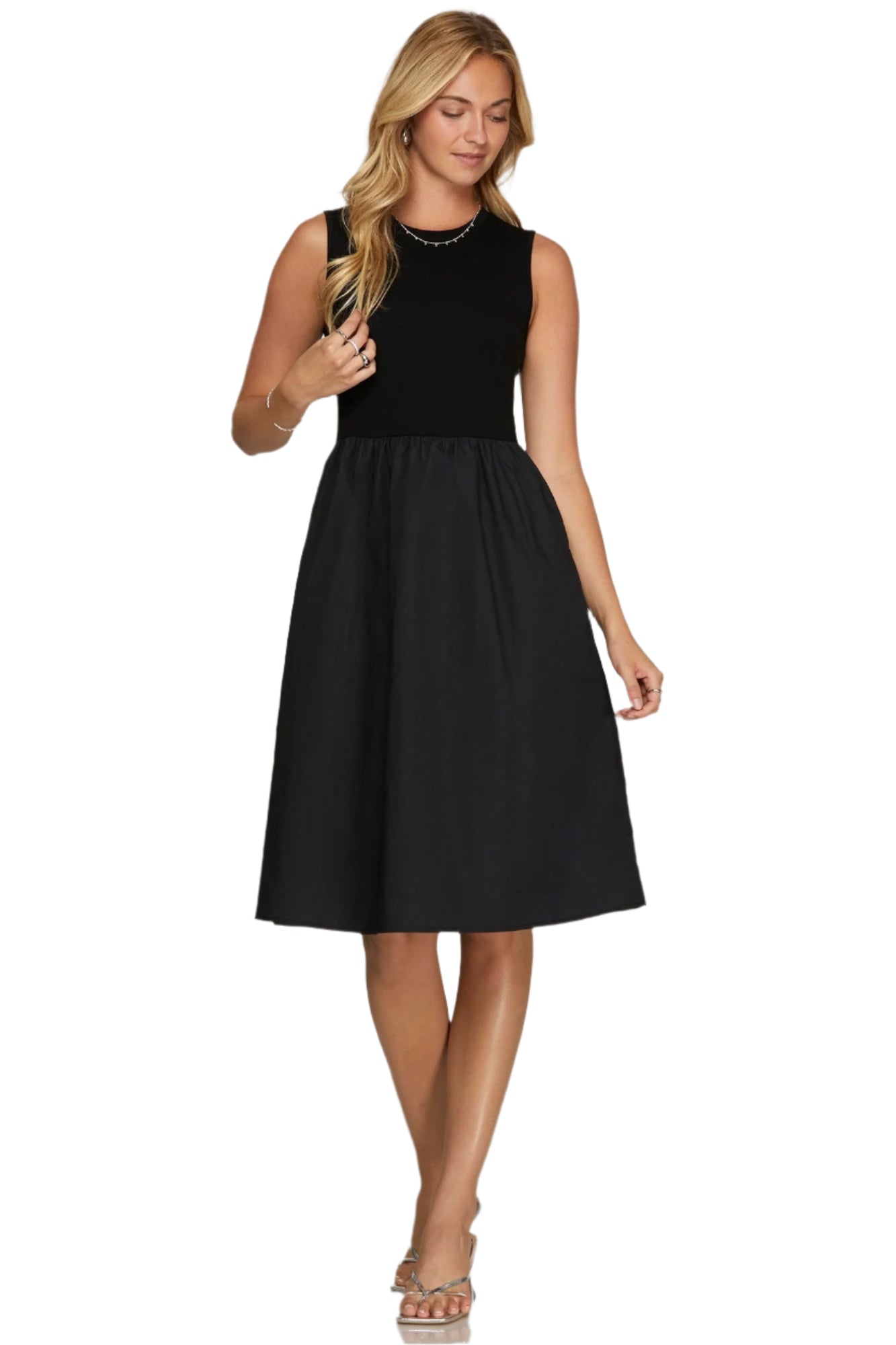She + Sky Sleeveless Poplin Woven Midi Dress with Pockets