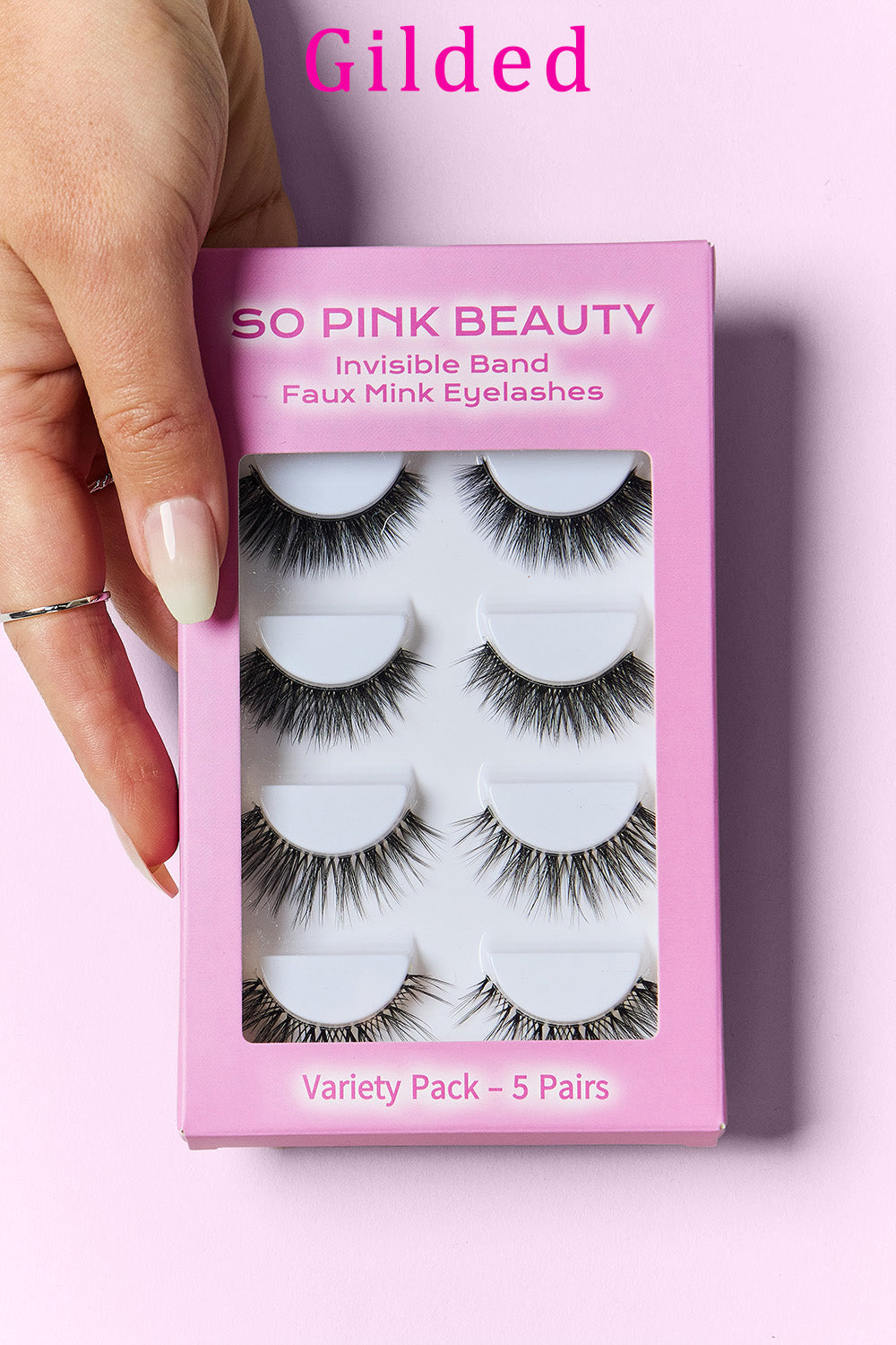 SO PINK BEAUTY faux mink false eyelashes variety pack with 5 pairs, Gilded