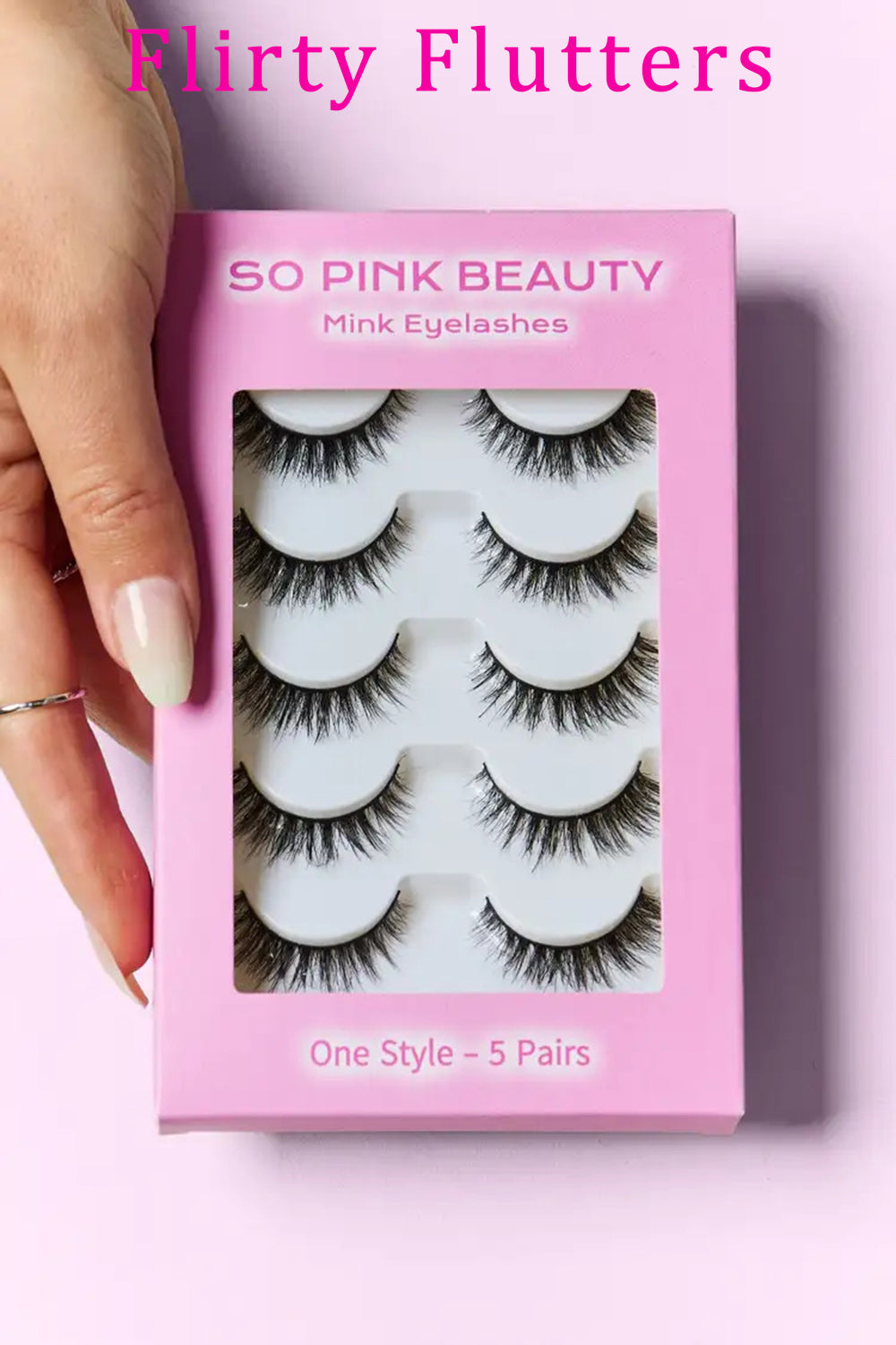 Mink false eyelash set, Flirty Flutters, 5 pairs in pink box