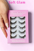 False eyelash variety pack with wispy mink-style lashes, 5 pairs