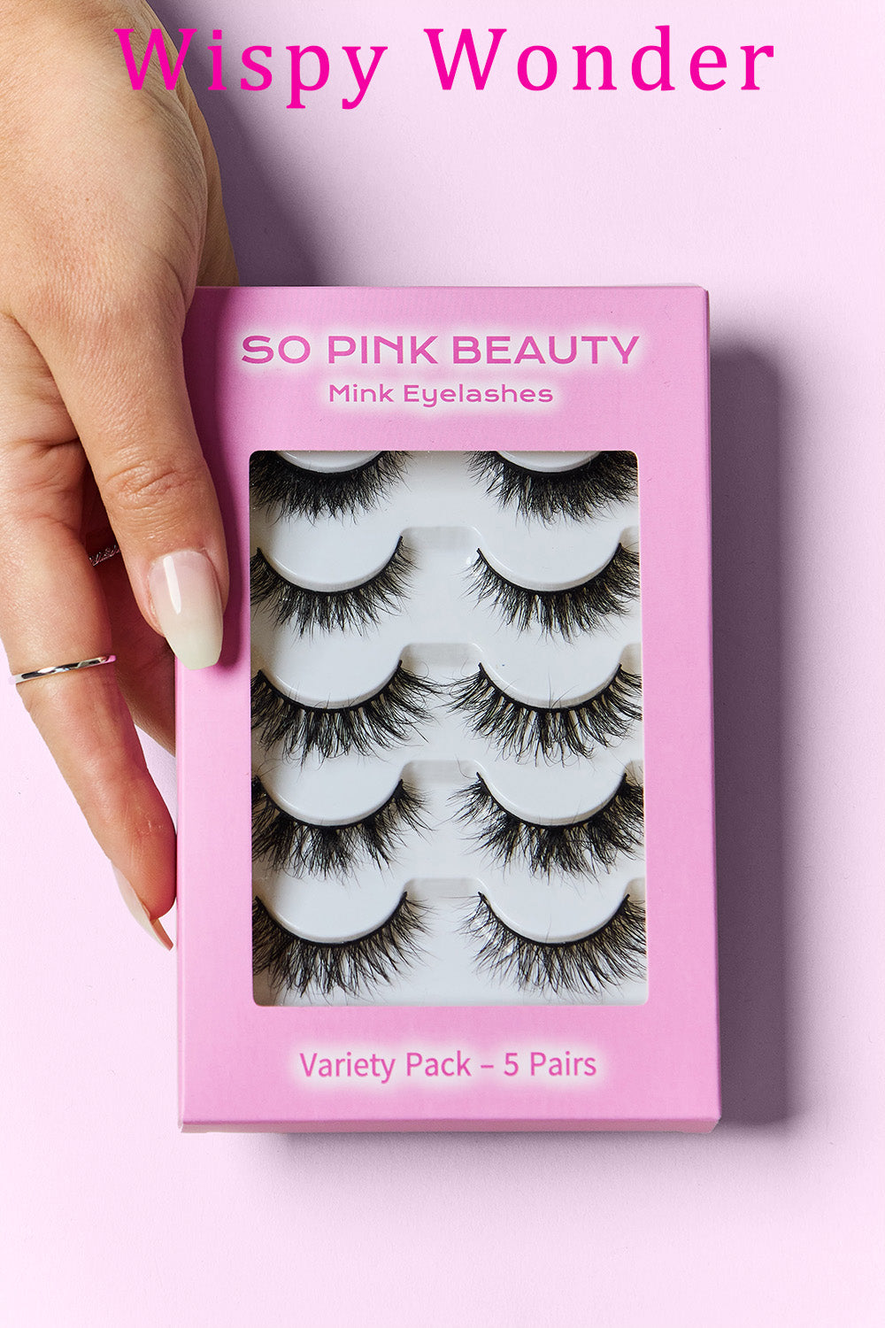 SO PINK BEAUTY mink false eyelash variety pack, pink box, Wispy Wonder