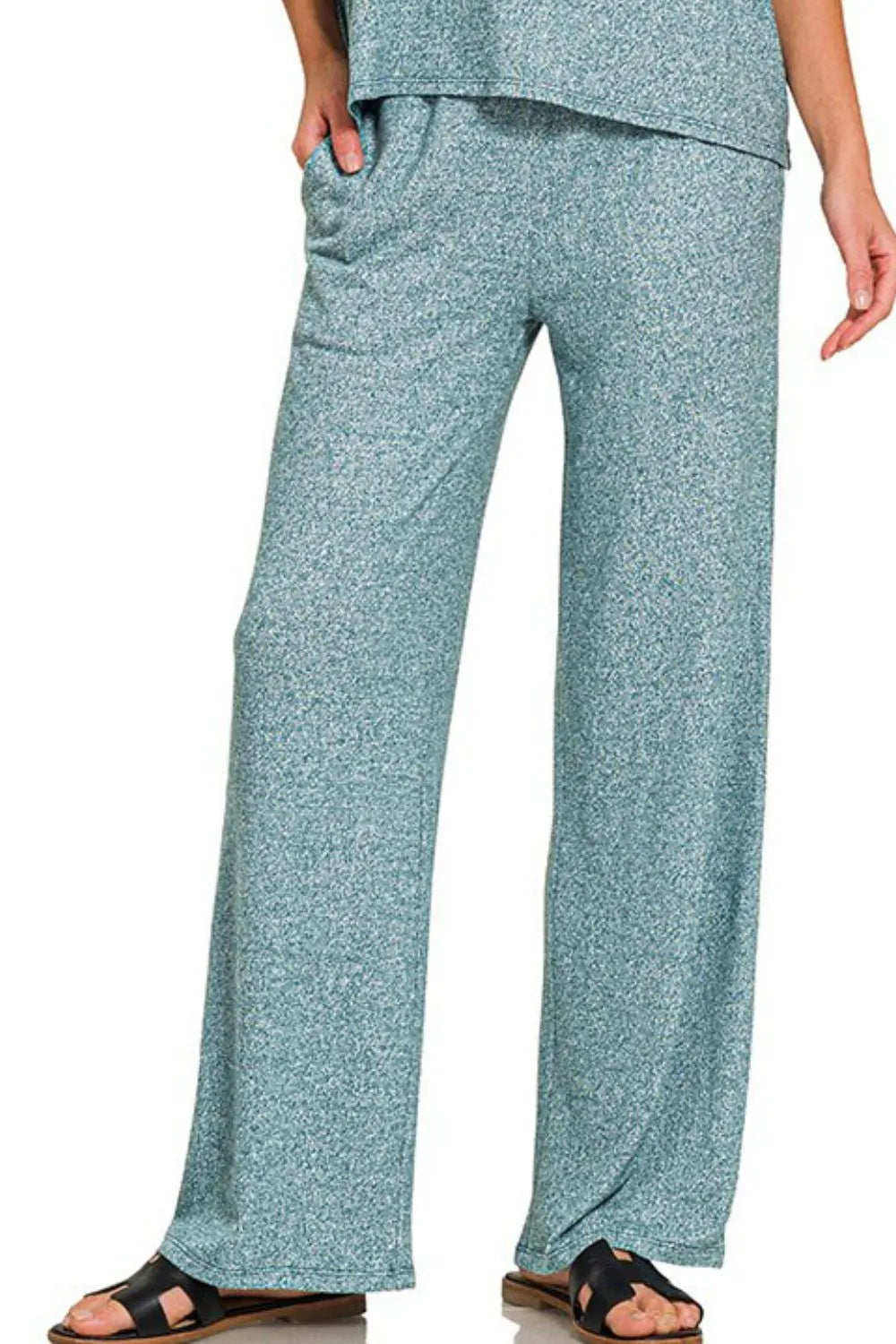 Soft Melange Lounge Set – Zenana Short Sleeve Tee & Long Pants