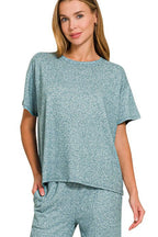 Soft Melange Lounge Set – Zenana Short Sleeve Tee & Long Pants