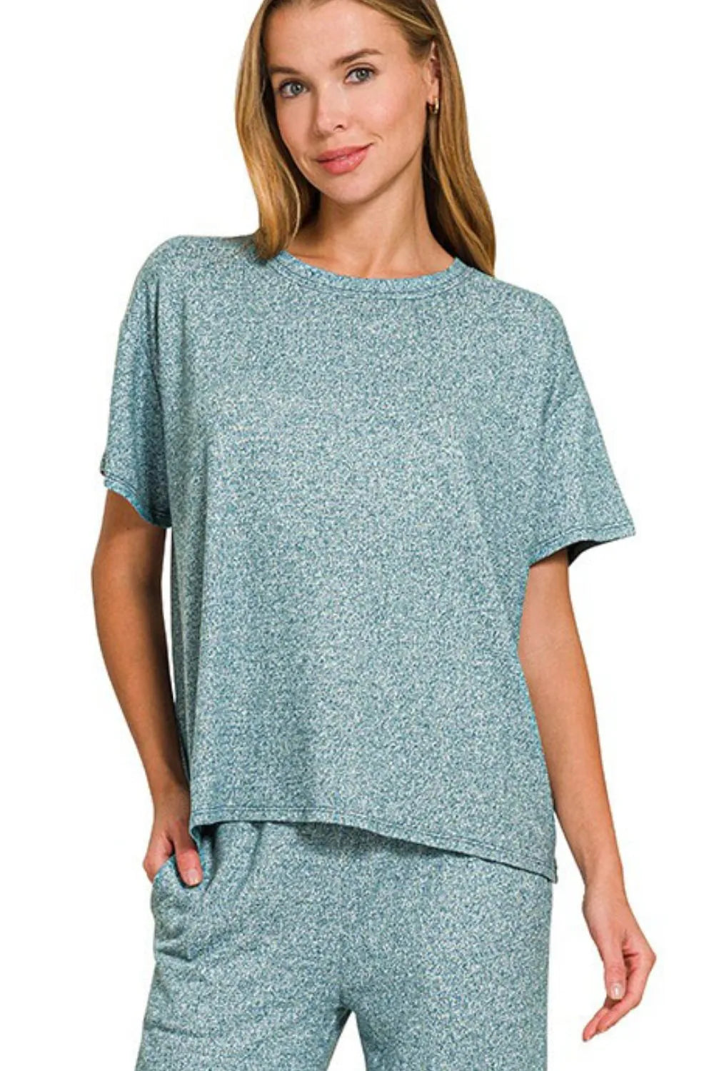 Soft Melange Lounge Set – Zenana Short Sleeve Tee & Long Pants