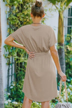 Solid A-Line Dress with V-Neck & Adjustable Waist — Effortless Elegance