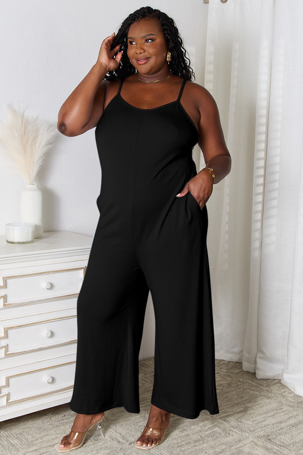 Spaghetti Strap V-Neck Jumpsuit – Chic, Sexy & Flattering