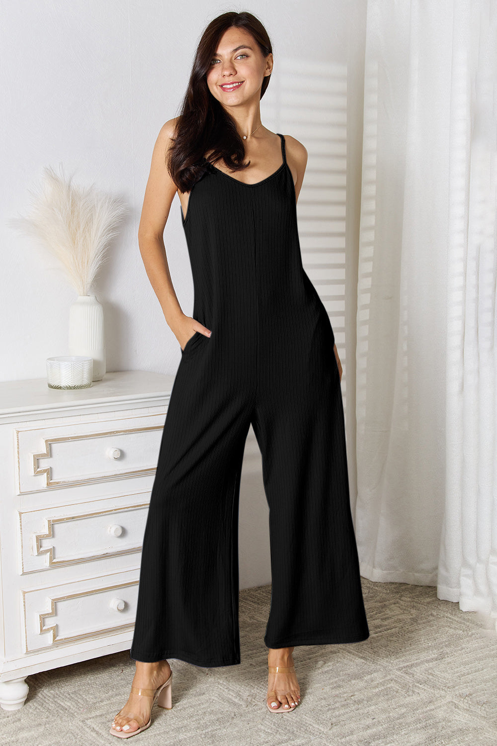 Spaghetti Strap V-Neck Jumpsuit – Chic, Sexy & Flattering