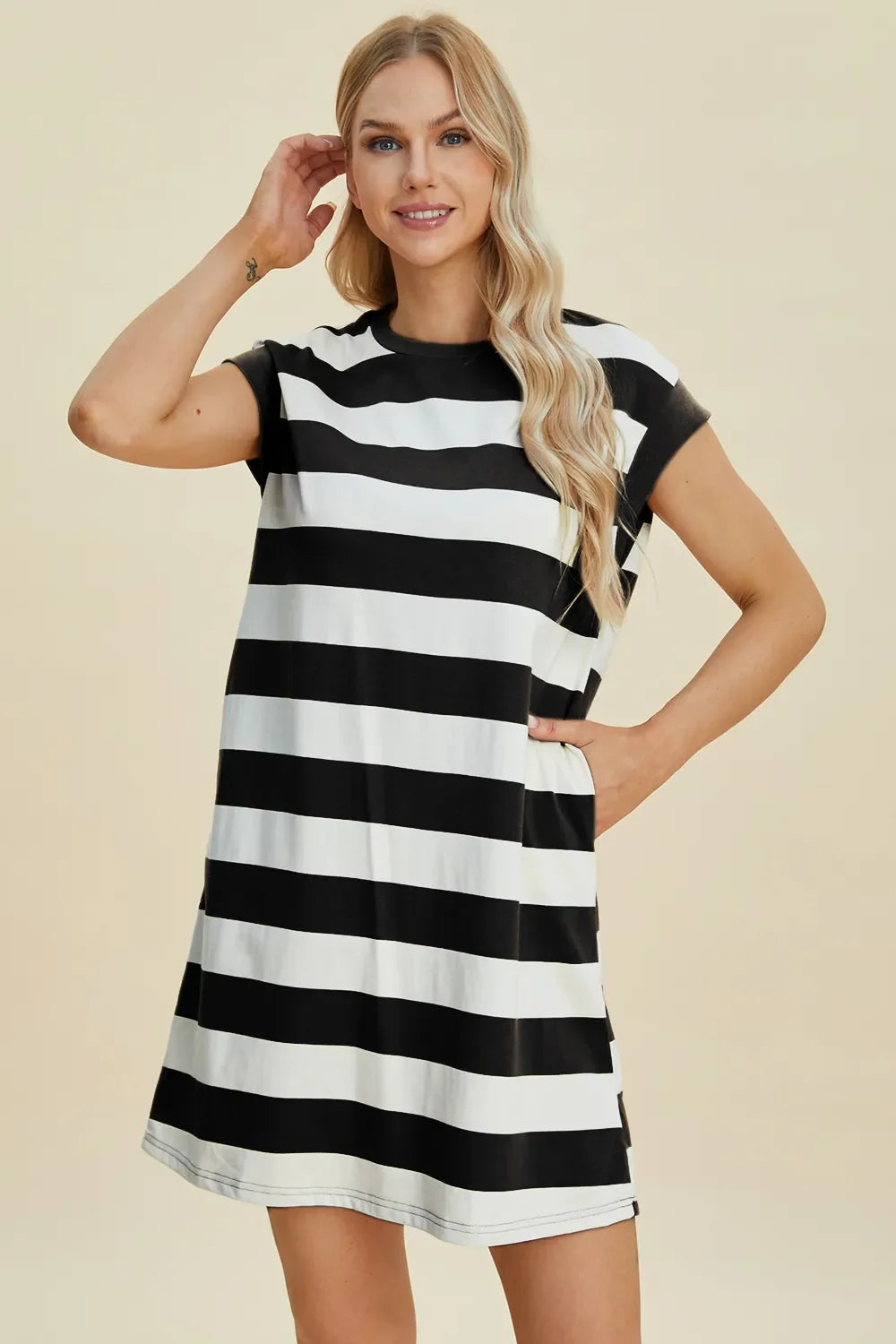 Striped Mini Dress with Cap Sleeves – Casual, Flattering & Fun