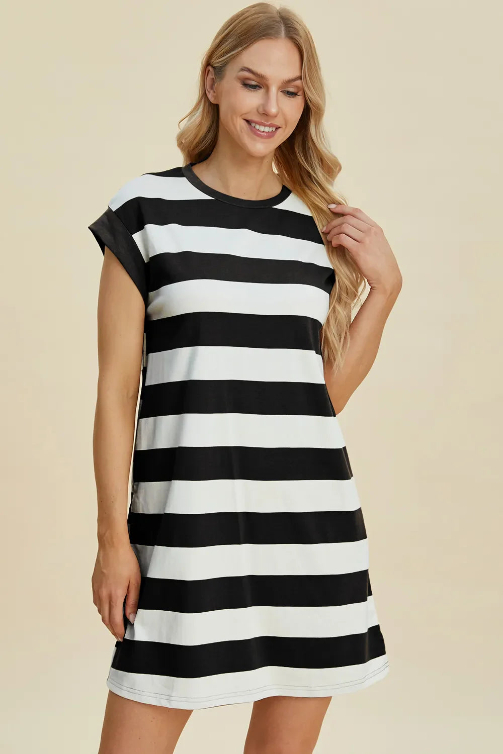 Striped Mini Dress with Cap Sleeves – Casual, Flattering & Fun