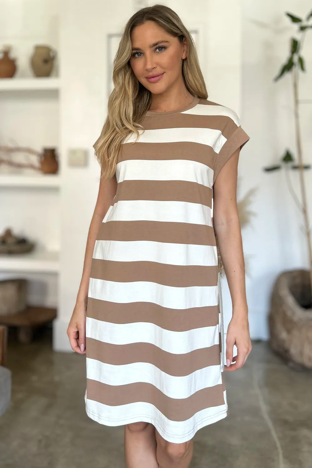 Striped Mini Dress with Cap Sleeves – Casual, Flattering & Fun