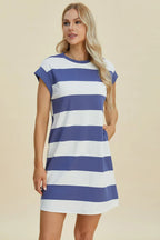 Striped Mini Dress with Cap Sleeves – Casual, Flattering & Fun