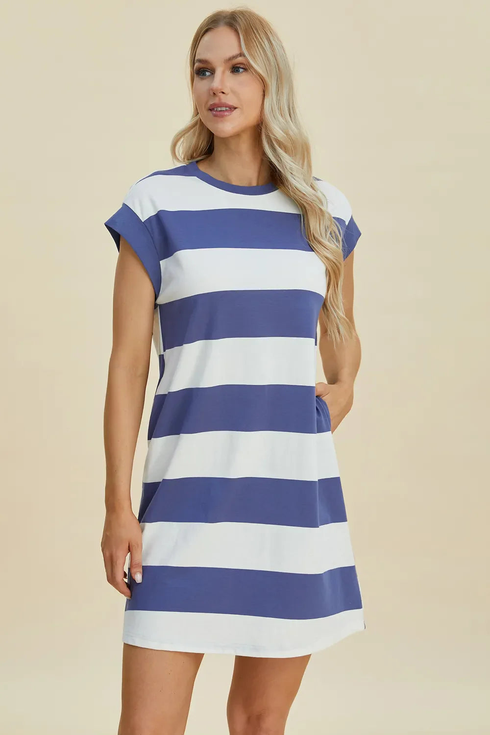 Striped Mini Dress with Cap Sleeves – Casual, Flattering & Fun
