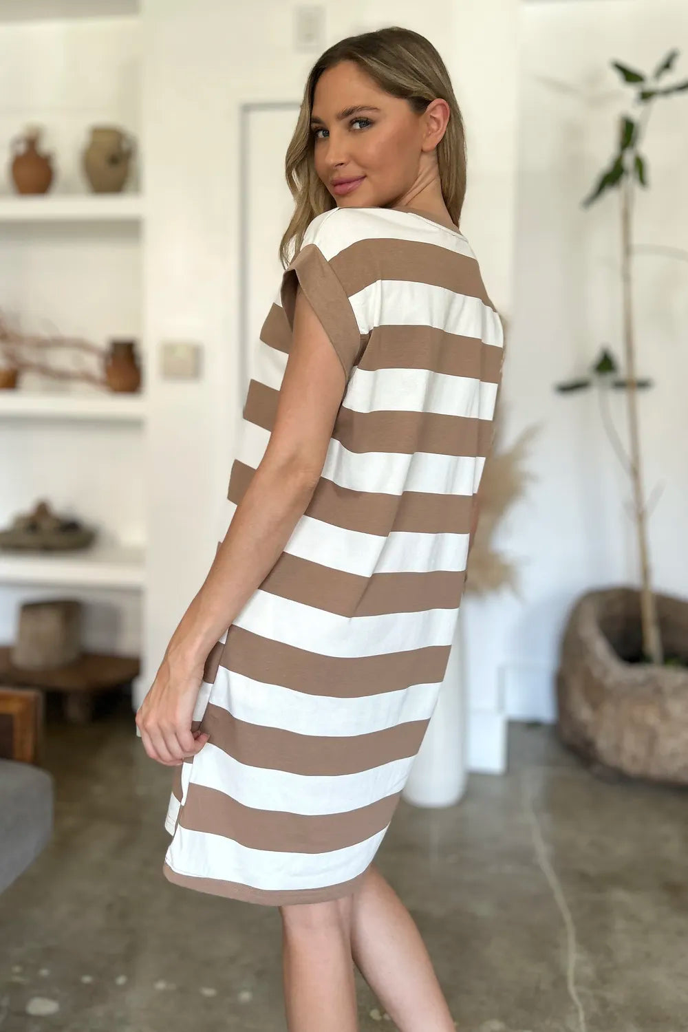 Striped Mini Dress with Cap Sleeves – Casual, Flattering & Fun