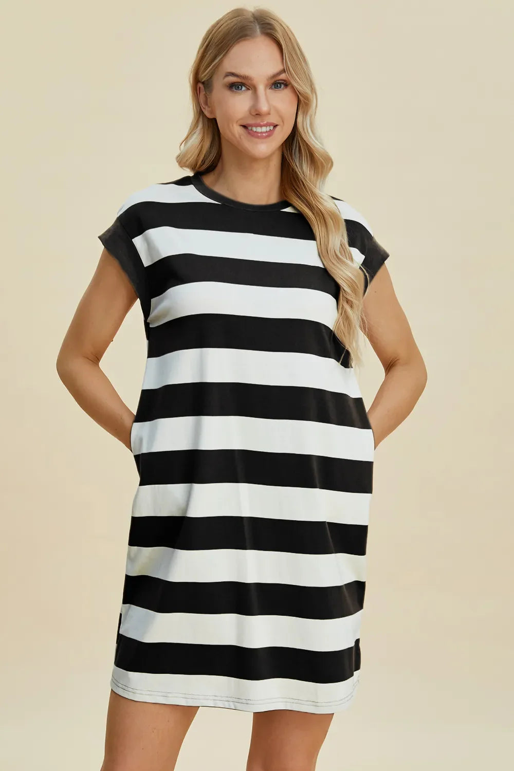 Striped Mini Dress with Cap Sleeves – Casual, Flattering & Fun