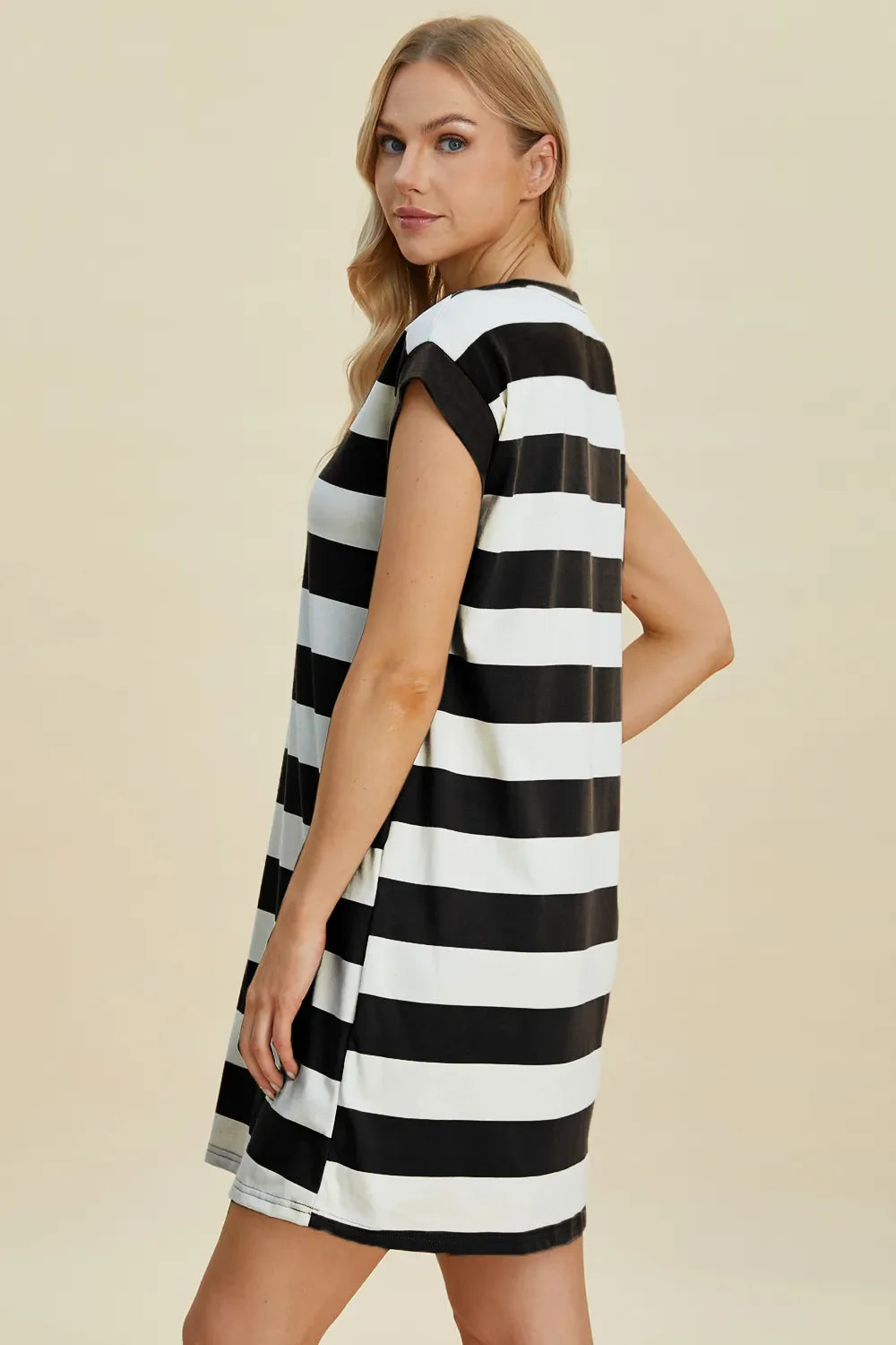 Striped Mini Dress with Cap Sleeves – Casual, Flattering & Fun
