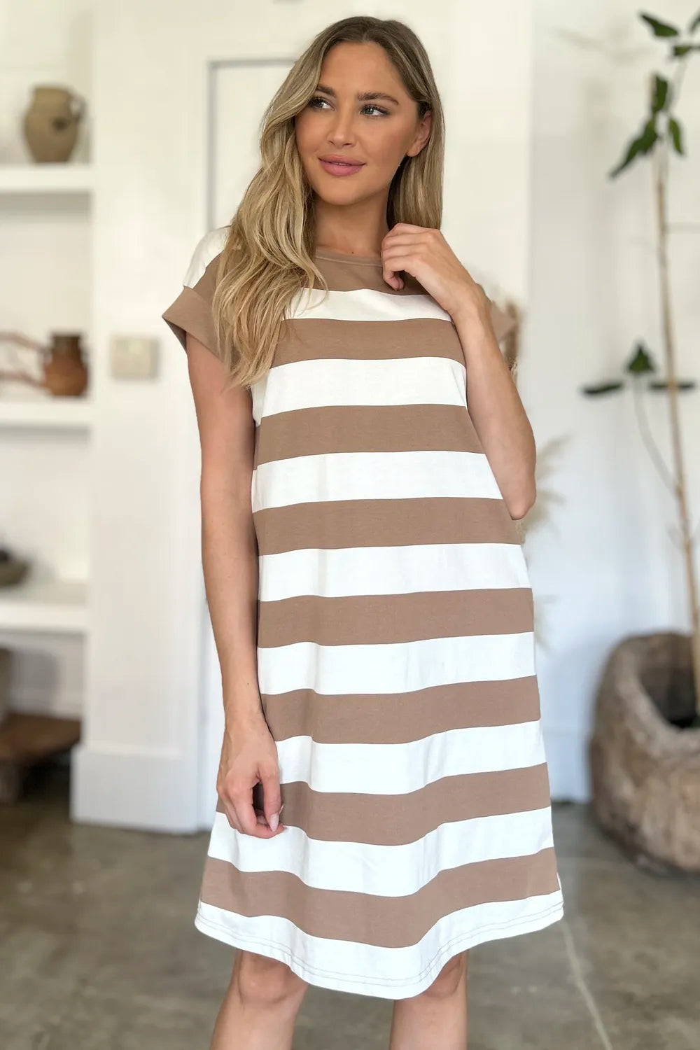 Striped Mini Dress with Cap Sleeves – Casual, Flattering & Fun