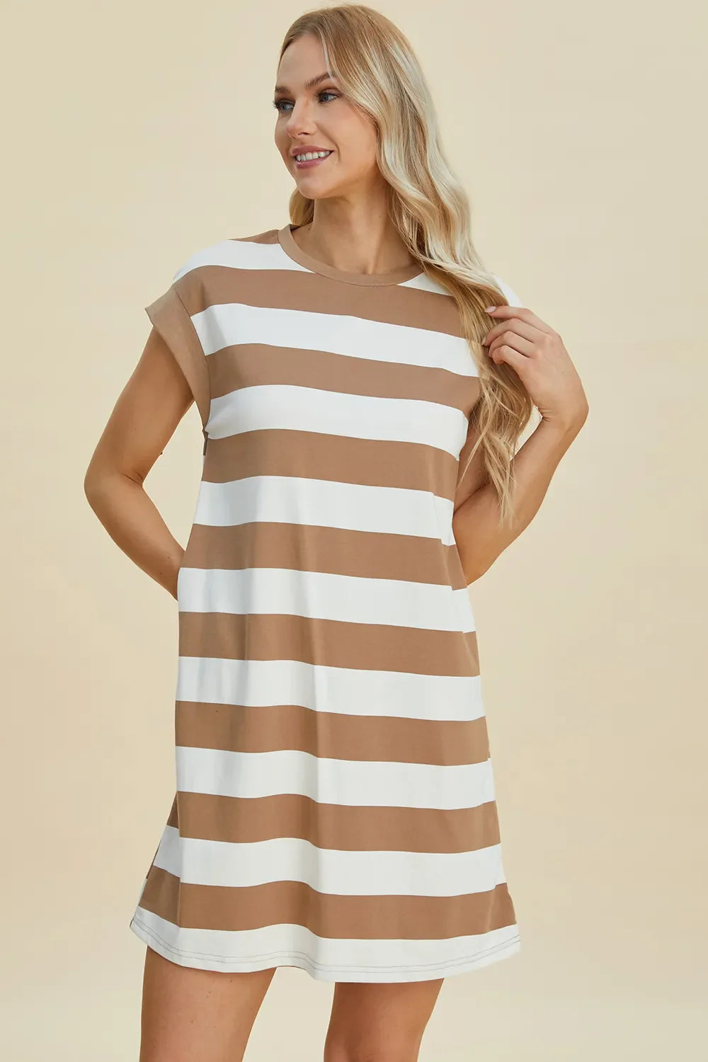 Striped Mini Dress with Cap Sleeves – Casual, Flattering & Fun