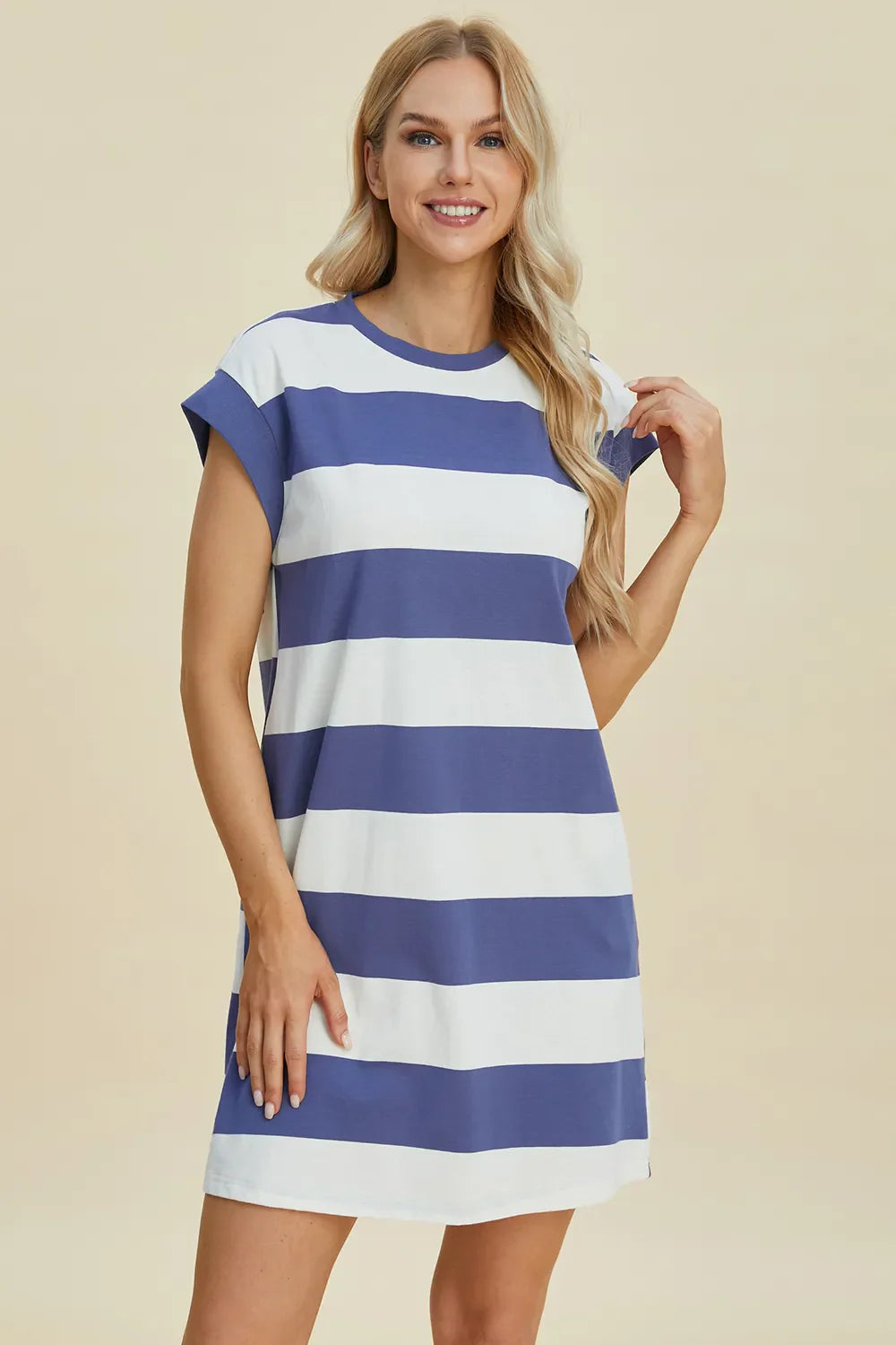 Striped Mini Dress with Cap Sleeves – Casual, Flattering & Fun