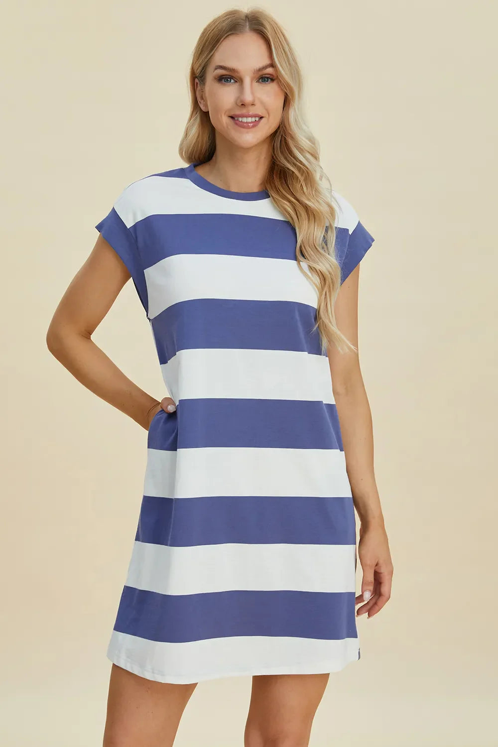 Striped Mini Dress with Cap Sleeves – Casual, Flattering & Fun