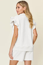 Textured Flounce Sleeve Top & Shorts Set – Cute, Comfy & Stylish