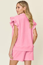 Textured Flounce Sleeve Top & Shorts Set – Cute, Comfy & Stylish