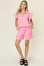 Textured Flounce Sleeve Top & Shorts Set – Cute, Comfy & Stylish