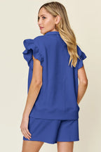 Textured Flounce Sleeve Top & Shorts Set – Cute, Comfy & Stylish