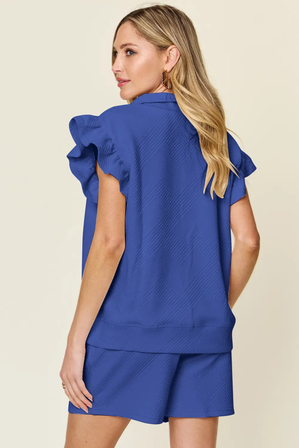 Textured Flounce Sleeve Top & Shorts Set – Cute, Comfy & Stylish
