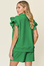 Textured Flounce Sleeve Top & Shorts Set – Cute, Comfy & Stylish