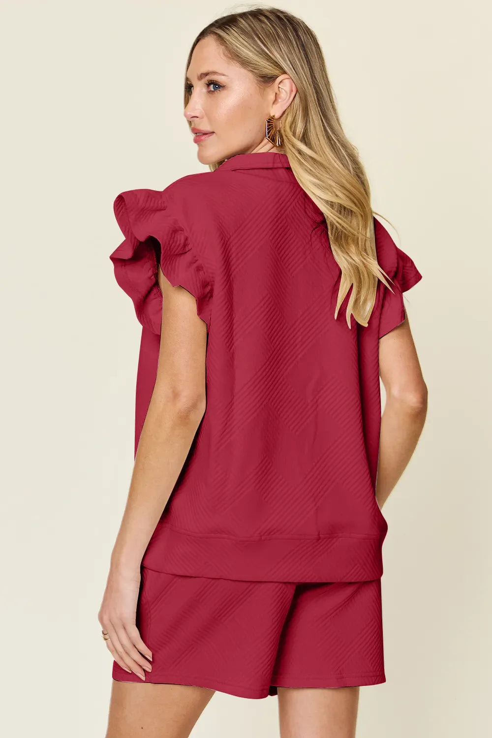 Textured Flounce Sleeve Top & Shorts Set – Cute, Comfy & Stylish