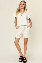 Textured Flounce Sleeve Top & Shorts Set – Cute, Comfy & Stylish