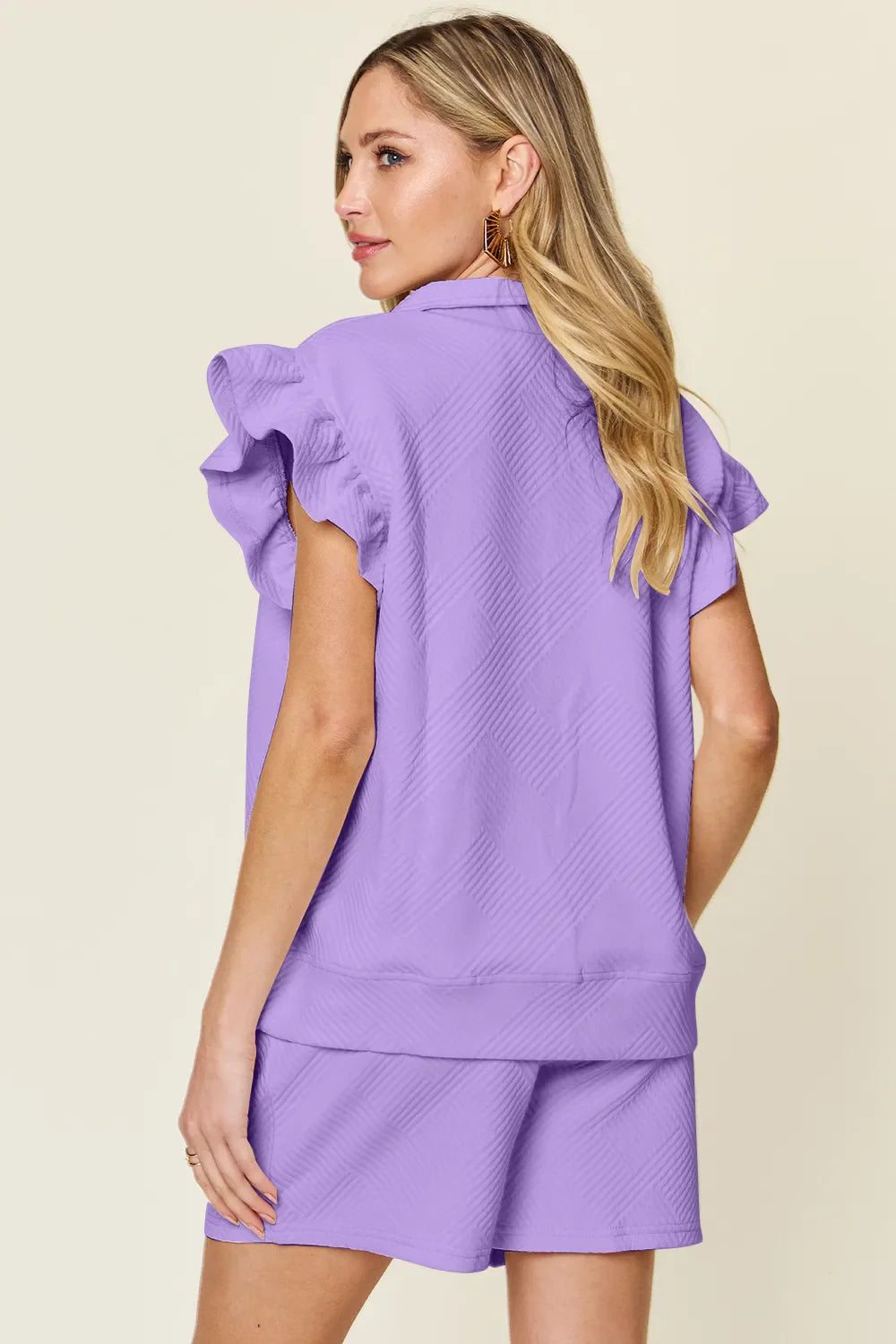 Textured Flounce Sleeve Top & Shorts Set – Cute, Comfy & Stylish