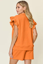 Textured Flounce Sleeve Top & Shorts Set – Cute, Comfy & Stylish