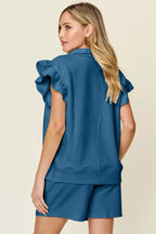 Textured Flounce Sleeve Top & Shorts Set – Cute, Comfy & Stylish