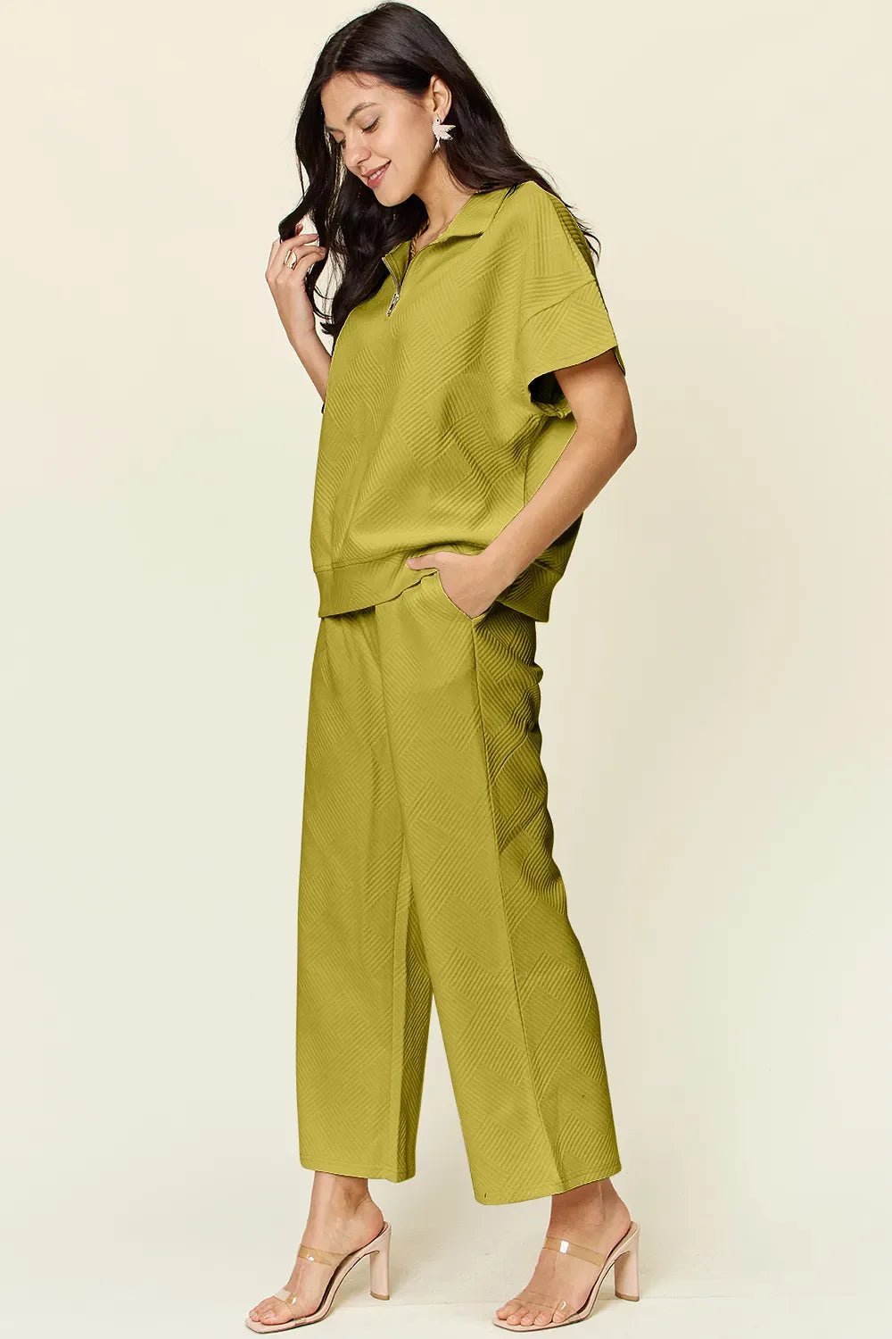 Textured Half-Zip Top & Pants Set – Casual, Chic & Comfortable