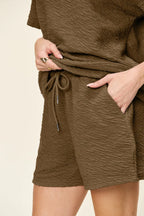 Textured Short Sleeve T-Shirt & Drawstring Shorts Set — Casual & Comfy